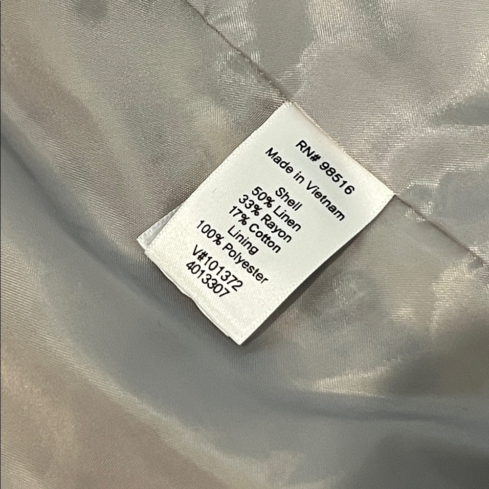 COLDWATER CREEK Print Blazer Jacket 12 White Black Linen Blend 3/4 Sleeve - Picture 12 of 16